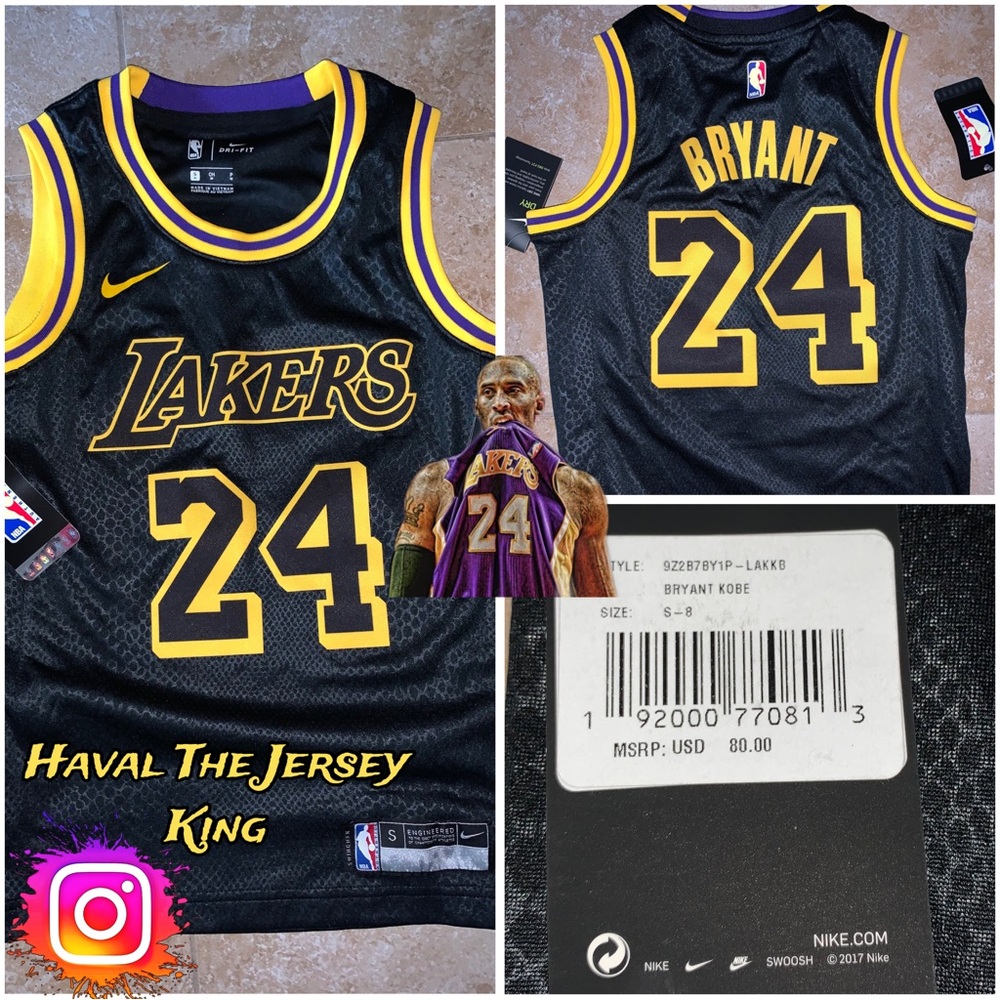 2 Kobe Bryant Los Angeles Lakers Nike Youth Mamba Swingman Player Jersey - Black